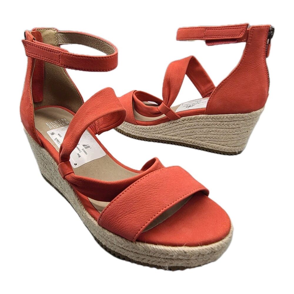 Eileen Fisher sandals Womens Wisp Espadrille Wedge heel coral ankle US 8 M new